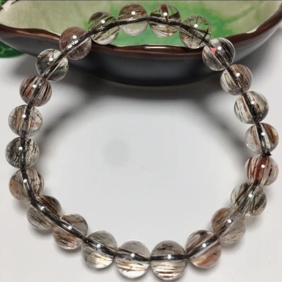 RARE 8mm Natural Black and Golden Rutilited Quartz - Picture 1 of 7